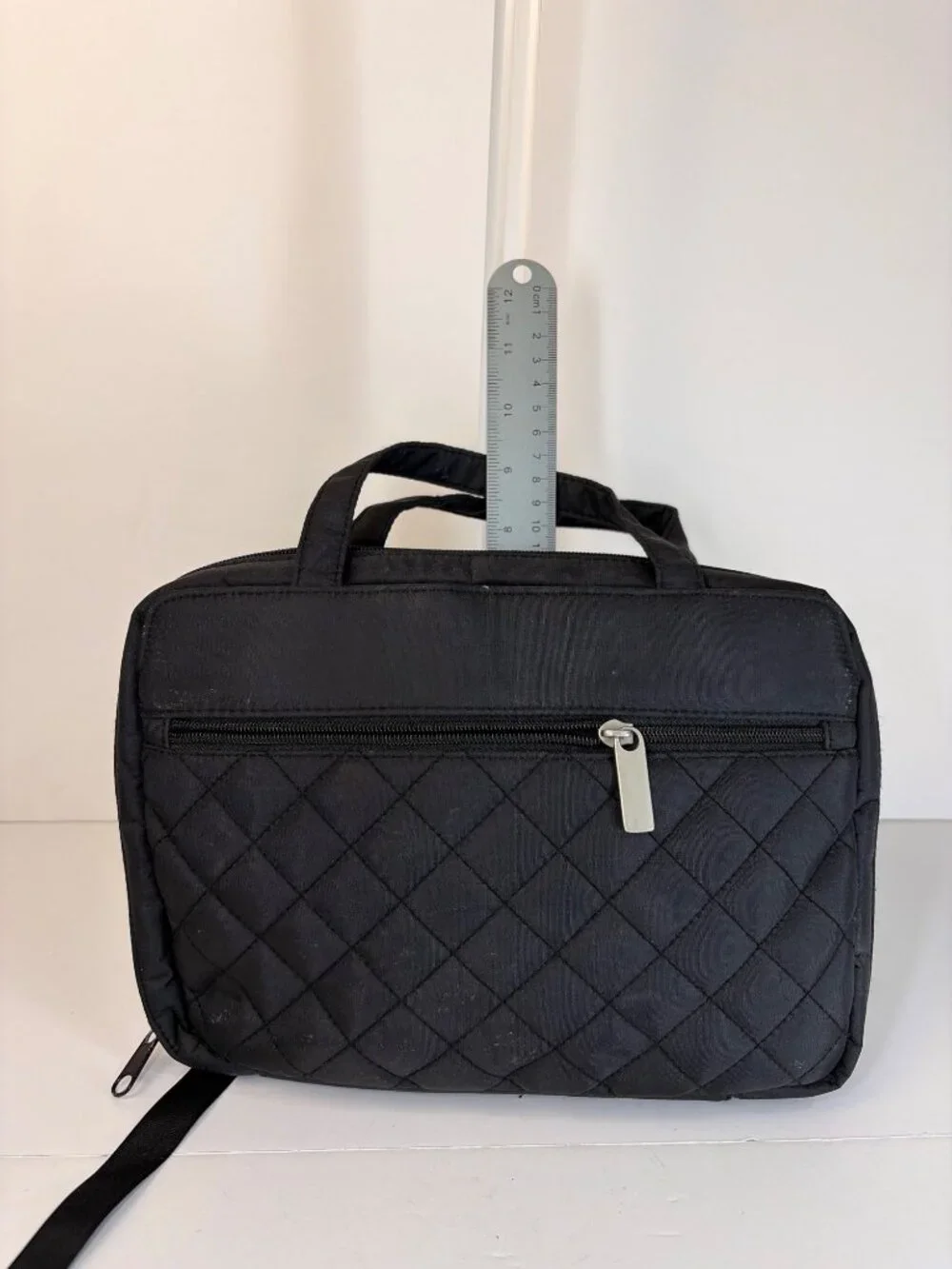 Women's Black Quilted Cosmetic Toiletry Travel Bag Organizer Double Handled